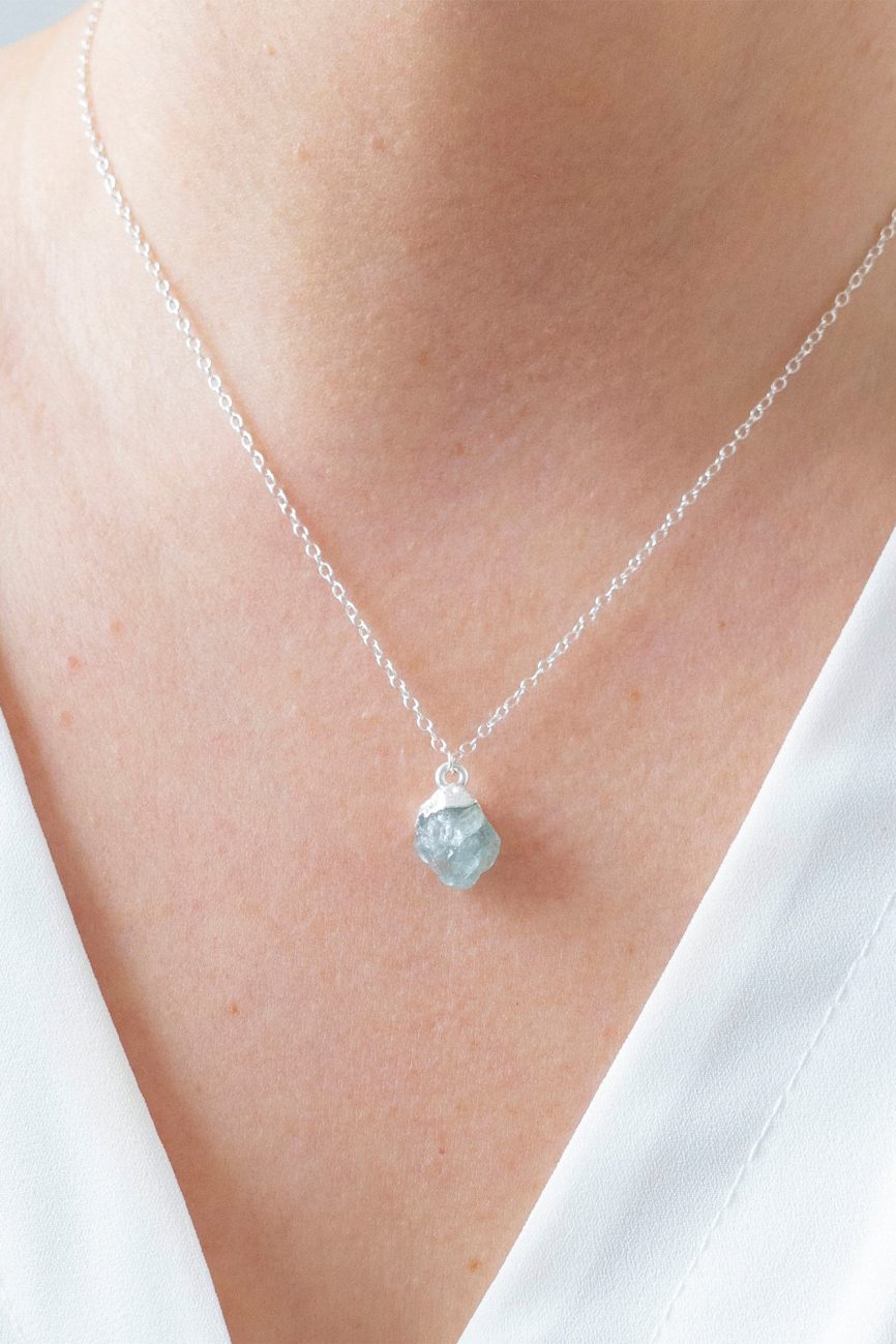 Silver Aquamarine Raw Crystal Necklace