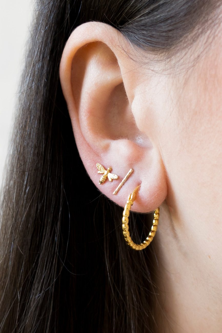 Minimal Gold Bee Earrings Handmade Birmingham UK