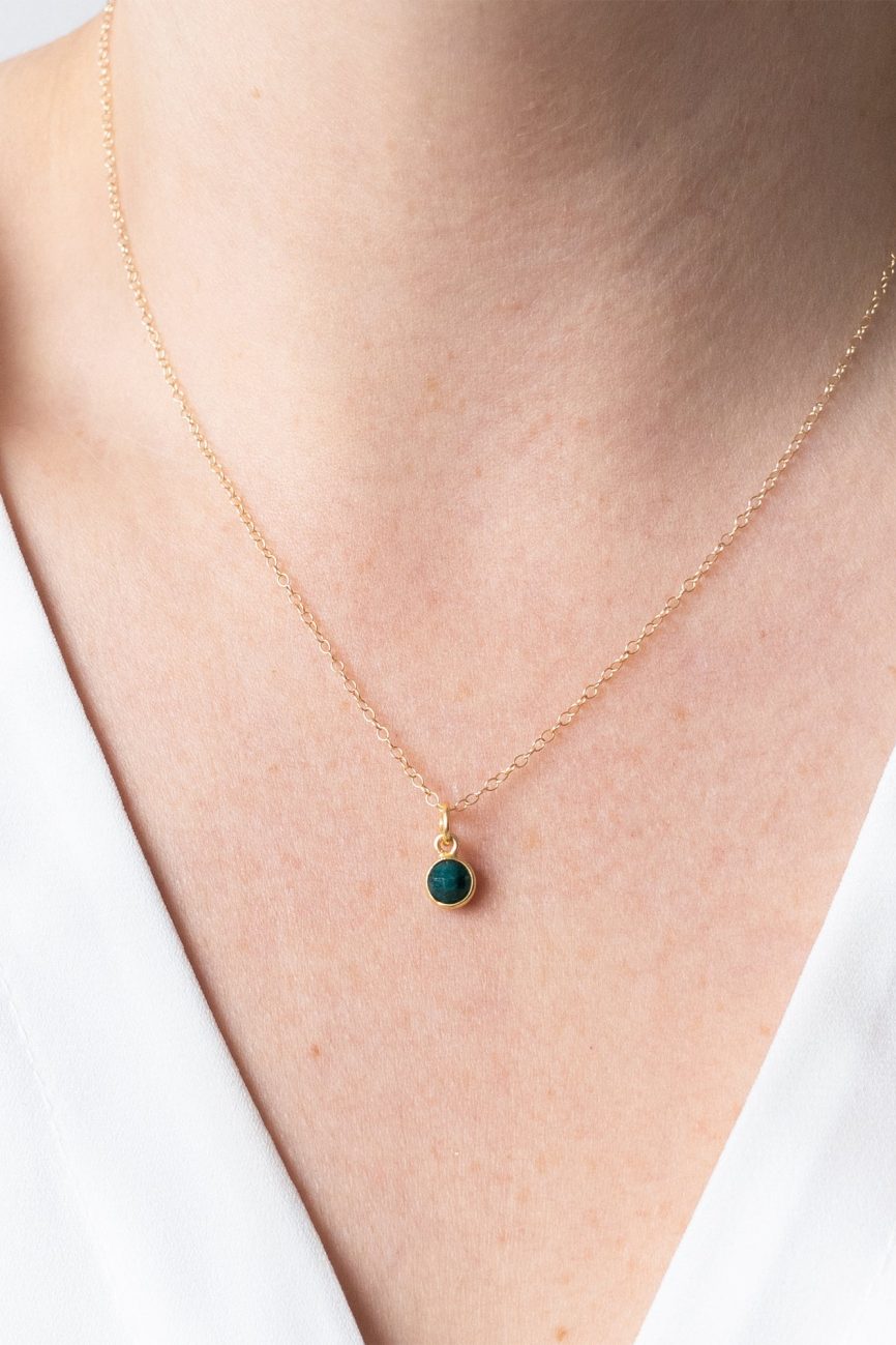 Gold Emerald May Birthstone Necklace