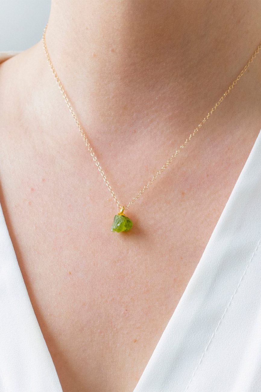 Gold Peridot Raw Crystal Necklace