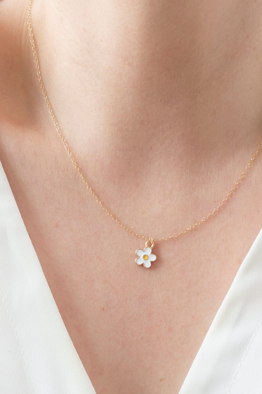 Gold Enamel Flower Necklace