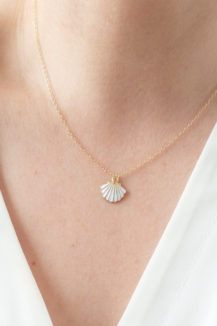 Gold Enamel Shell Necklace