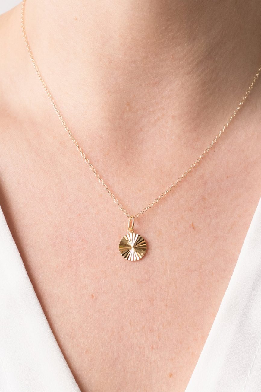 Gold Diamond Cut Sunburst Necklace