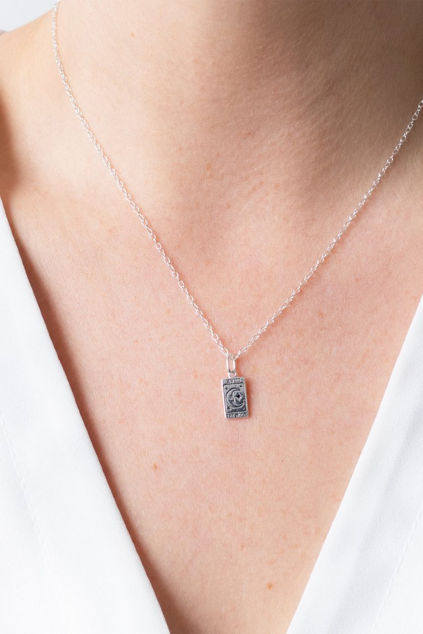 Silver Tarot Card Moon Charm Necklace