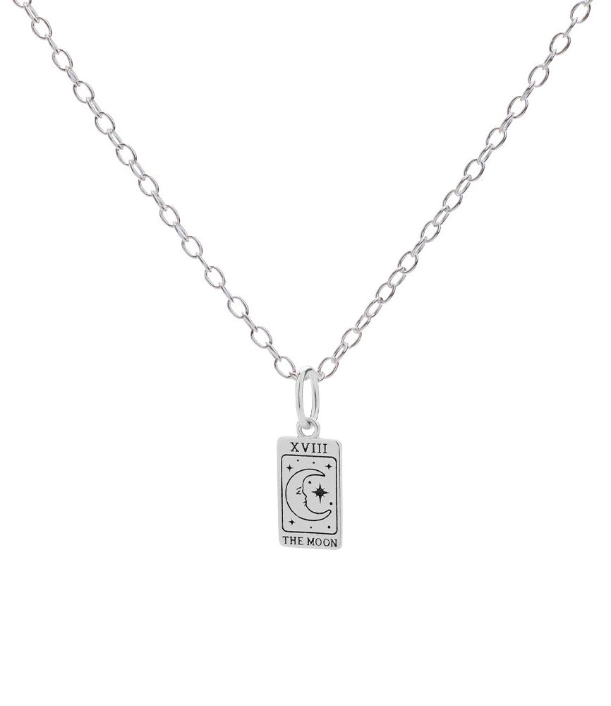 Silver Tarot Card Moon Charm Necklace
