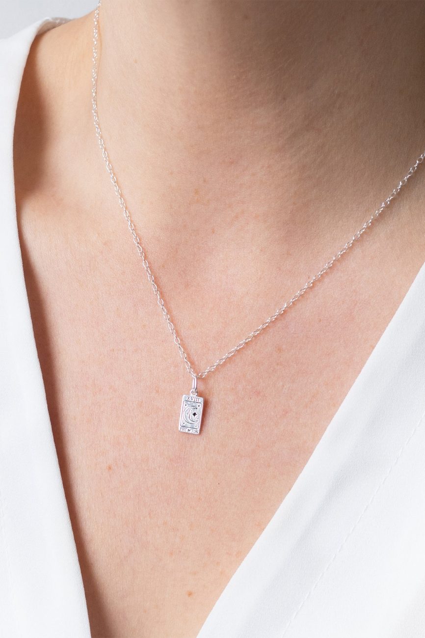Silver Tarot Card Moon Charm Necklace