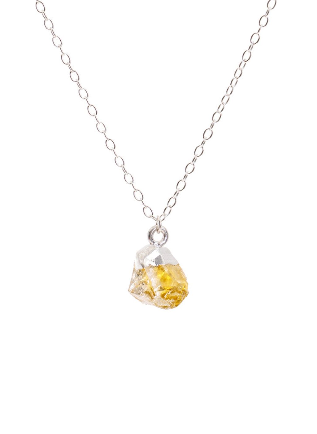 Silver Citrine Raw Crystal Necklace
