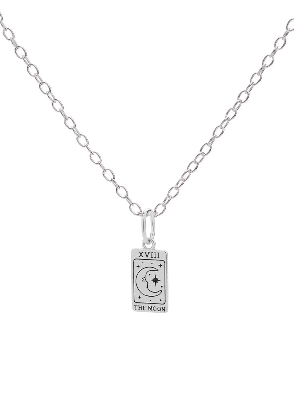 Silver Tarot Card Moon Charm Necklace